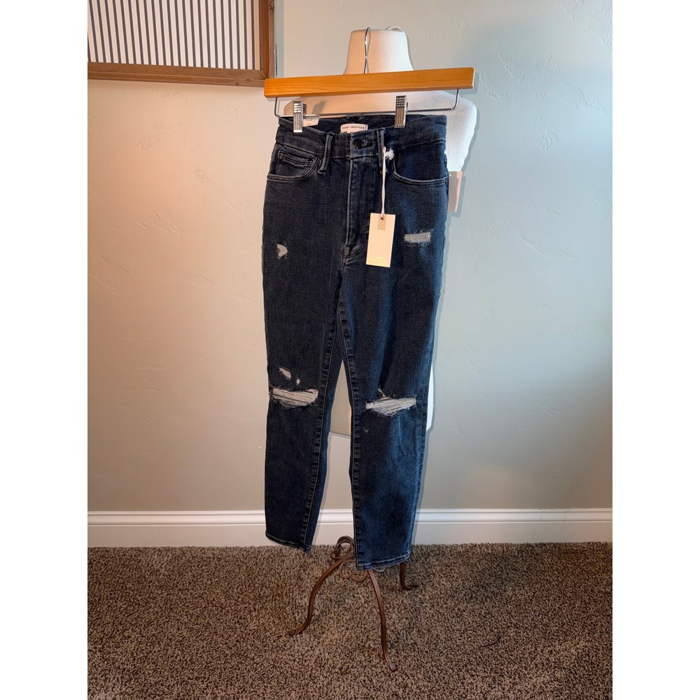GOOD AMERICAN High Rise Distressed Skinny Jeans Dark Wash Size 4
